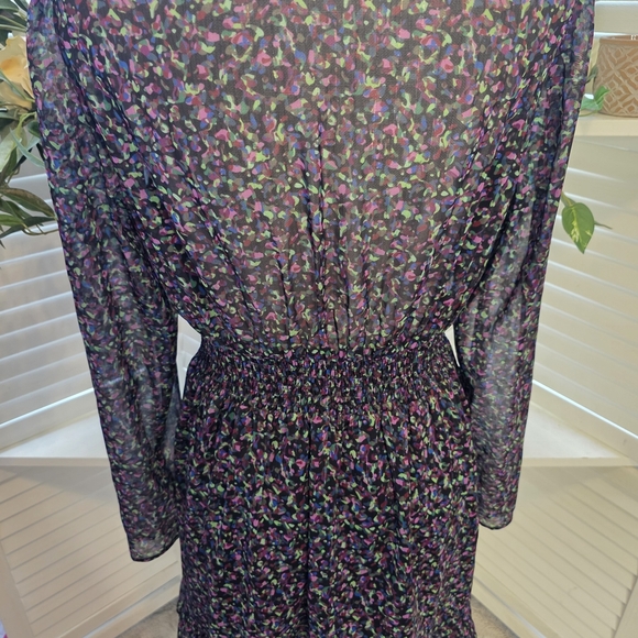 Aqua Floral Long Sleeve Dress - Purple and Teal Med  1372 - Picture 4 of 7